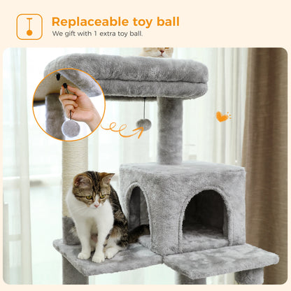 4-Level Cat Tower for Large Cats with Large Hammock Sisal Covered Scratching Posts Cozy Condo Top Perch