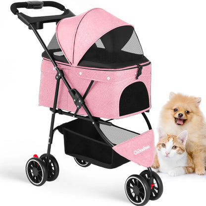 Pet Stroller For Small Puppy Dogs & Cats Travel Portable, Foldable