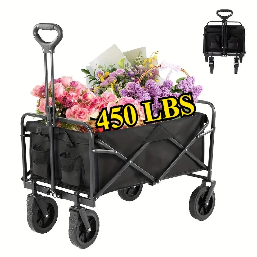 Capacity Heavy-Duty All-Terrain Folding Cart - Stainless Steel Frame and Foldable Multi-Purpose Wagon
