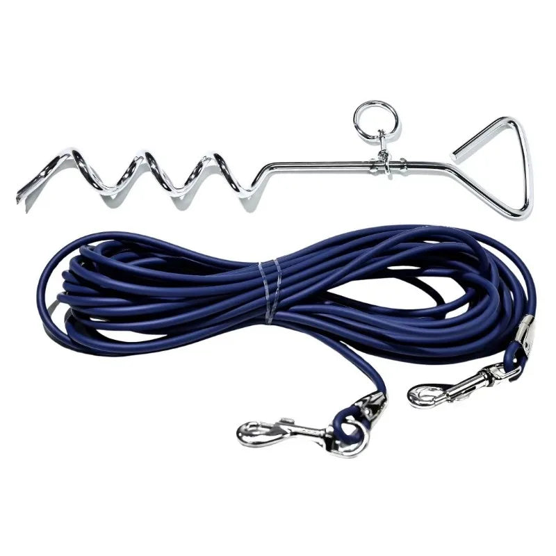 30FT Heavy Duty Dog Tie Out Cable with Ground Stake Outdoor for Large Dogs