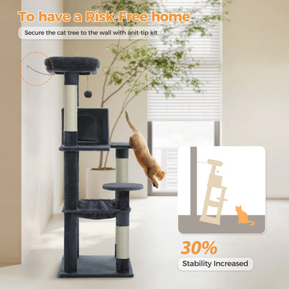 4-Level Cat Tower for Large Cats with Large Hammock Sisal Covered Scratching Posts Cozy Condo Top Perch