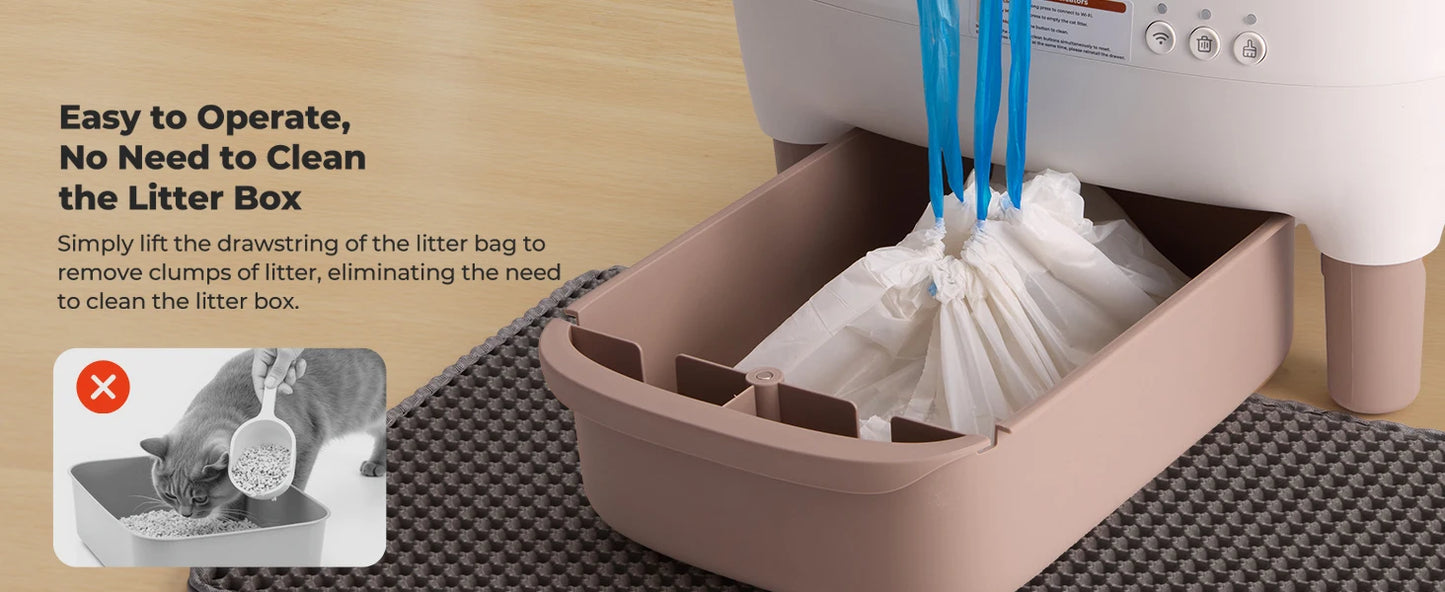 Self Cleaning Litter Box, Automatic Cat Litter Box with APP Control, Odor-Free  Large Waste Bin, Open-Top for Multi Cats