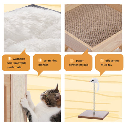 Wood Cat Condo Nightstand with Removable Soft Mats with Scratching Pad