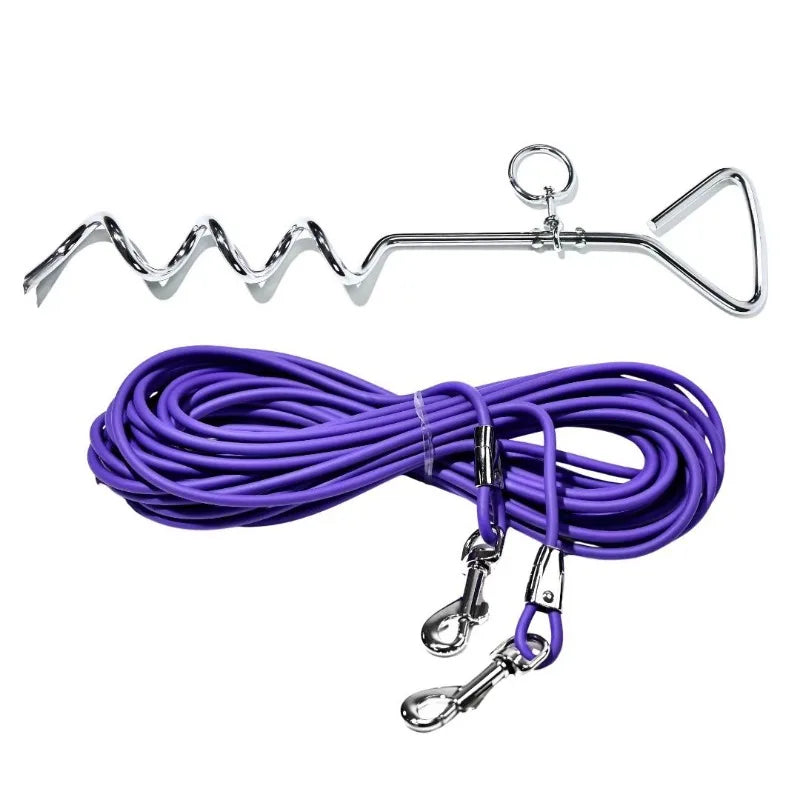 30FT Heavy Duty Dog Tie Out Cable with Ground Stake Outdoor for Large Dogs
