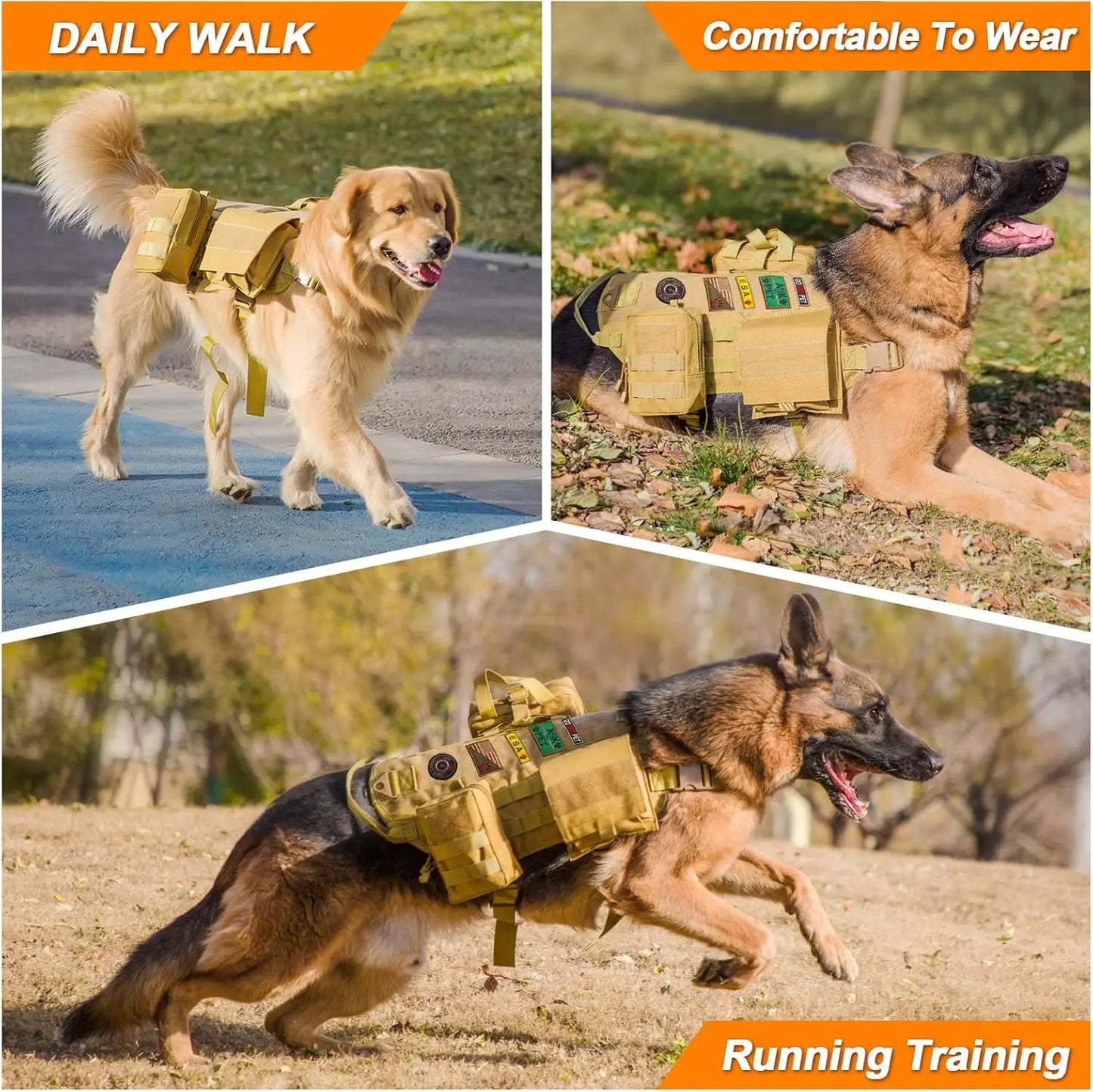 Adjustable Tactical Dog Harness with Pouches