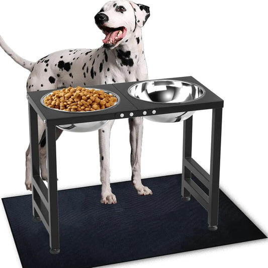 17" Tall Elevated Dog Bowls for Large Breeds with Splash-Proof Mat, 3000ML Capacity, Durable Metal Stand