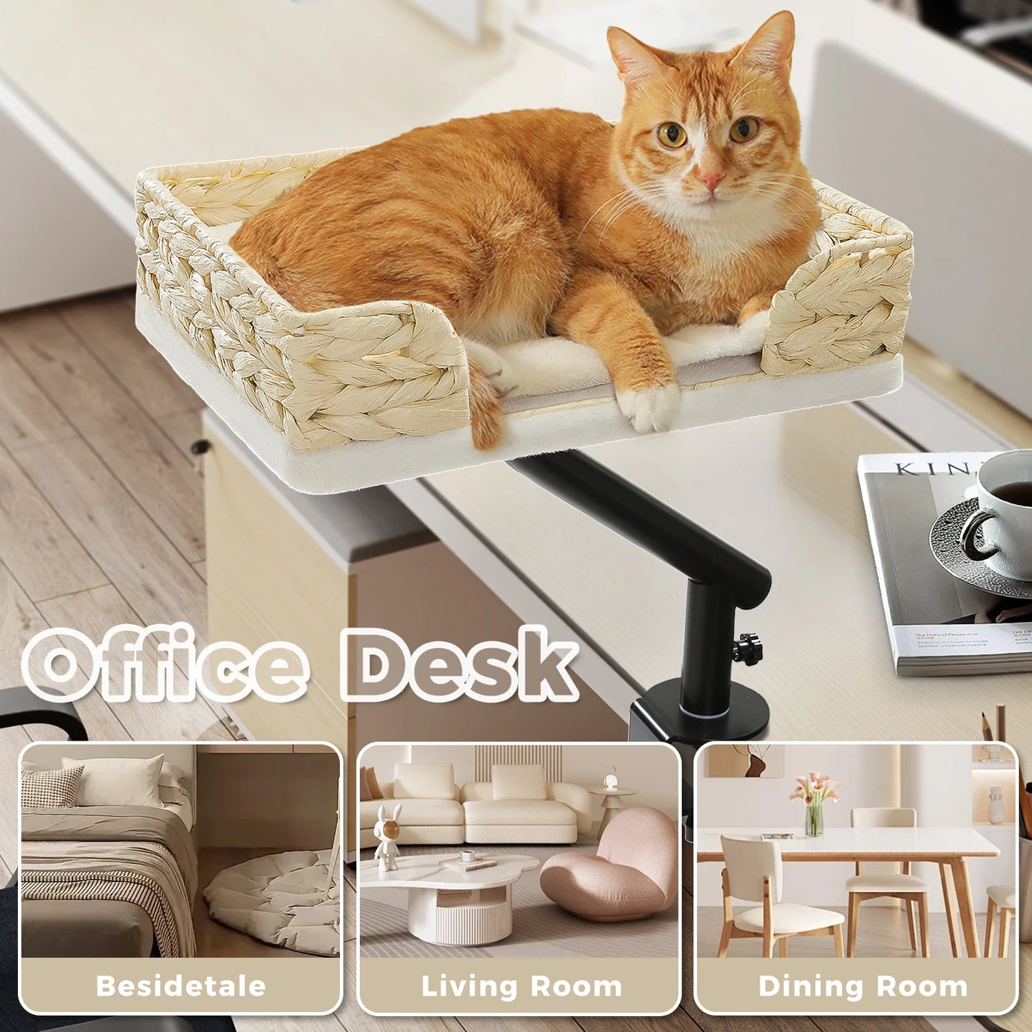 Cat Desk Bed, 360° Rotatable Cat Bed Stand for Indoor Cats