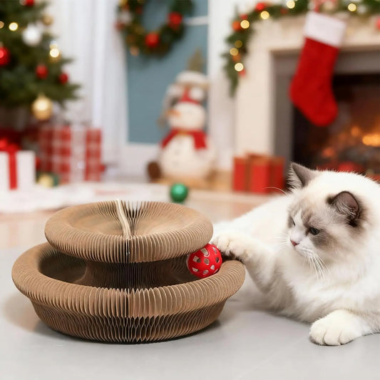 Foldable Cardboard Interactive Accordion Cat Scratcher Toy with Ball