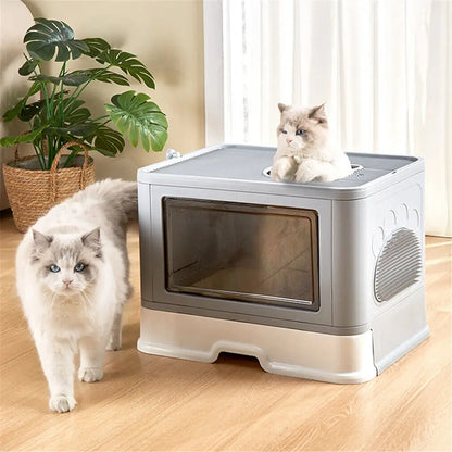 Foldable Cat Litter Box Front Entry & Top Exit, Litter Scoop Enclosed