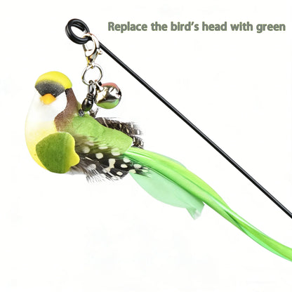 Interactive Cat Teaser Wand with Feathers & Bell