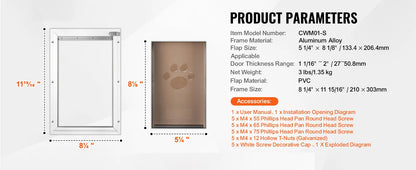Pet Door Aluminum Frame with Lock and Flap System Weatherproof Doggy Door Easy to Install in Interior or Exterior Doors