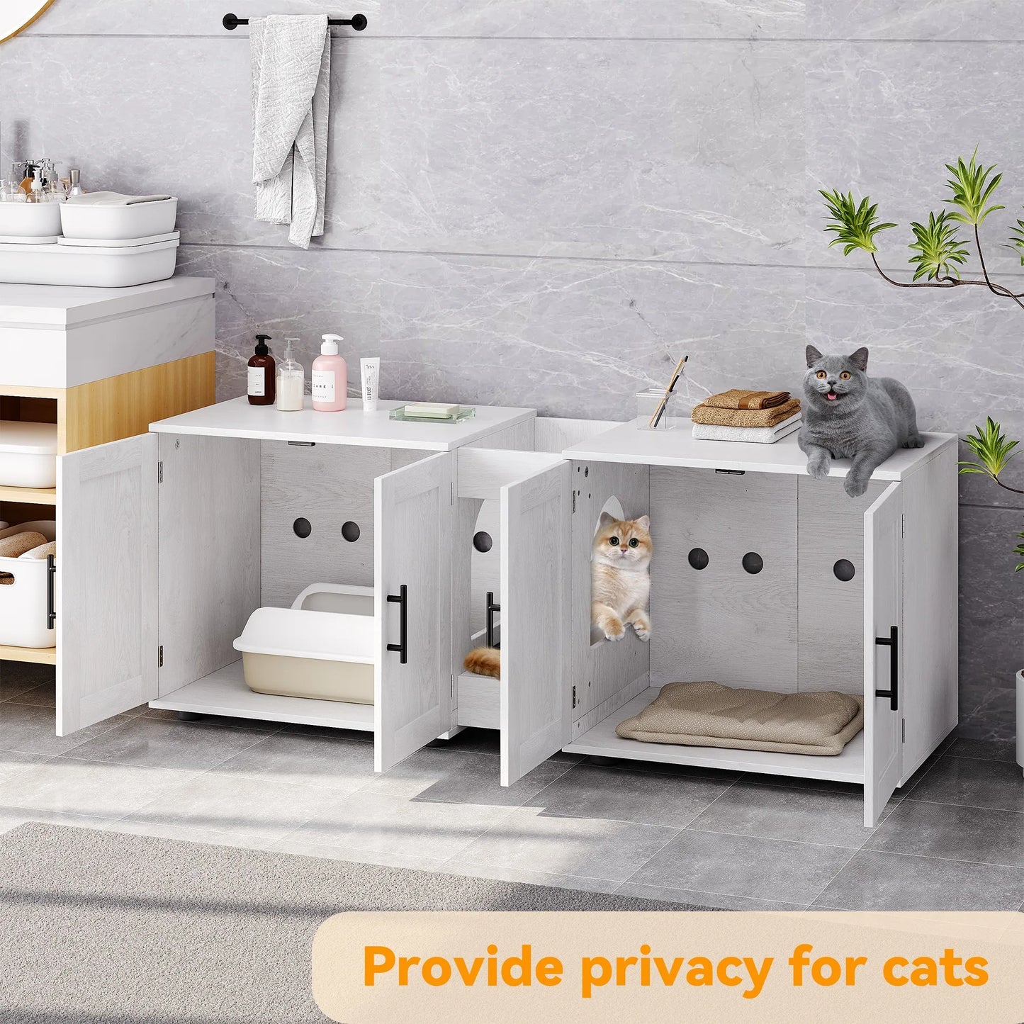 Double Cat Litter Box TV Stand 3 Colors