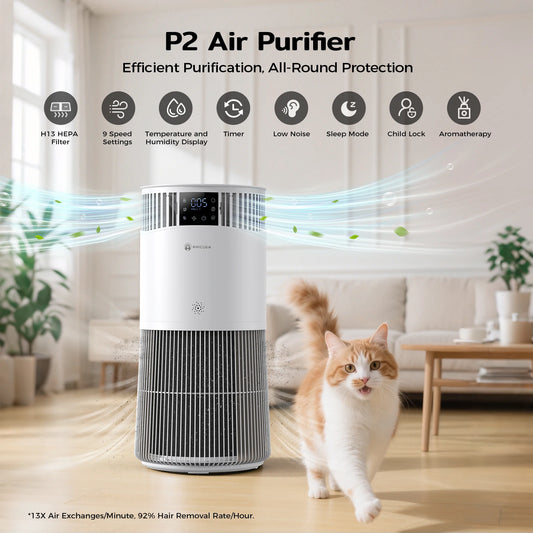 P2 Air Purifier for Pet Allergy Sufferers 843 m³/h Pet Hair Removal 450 CADR 99% Odor Neutralization H13 Filter