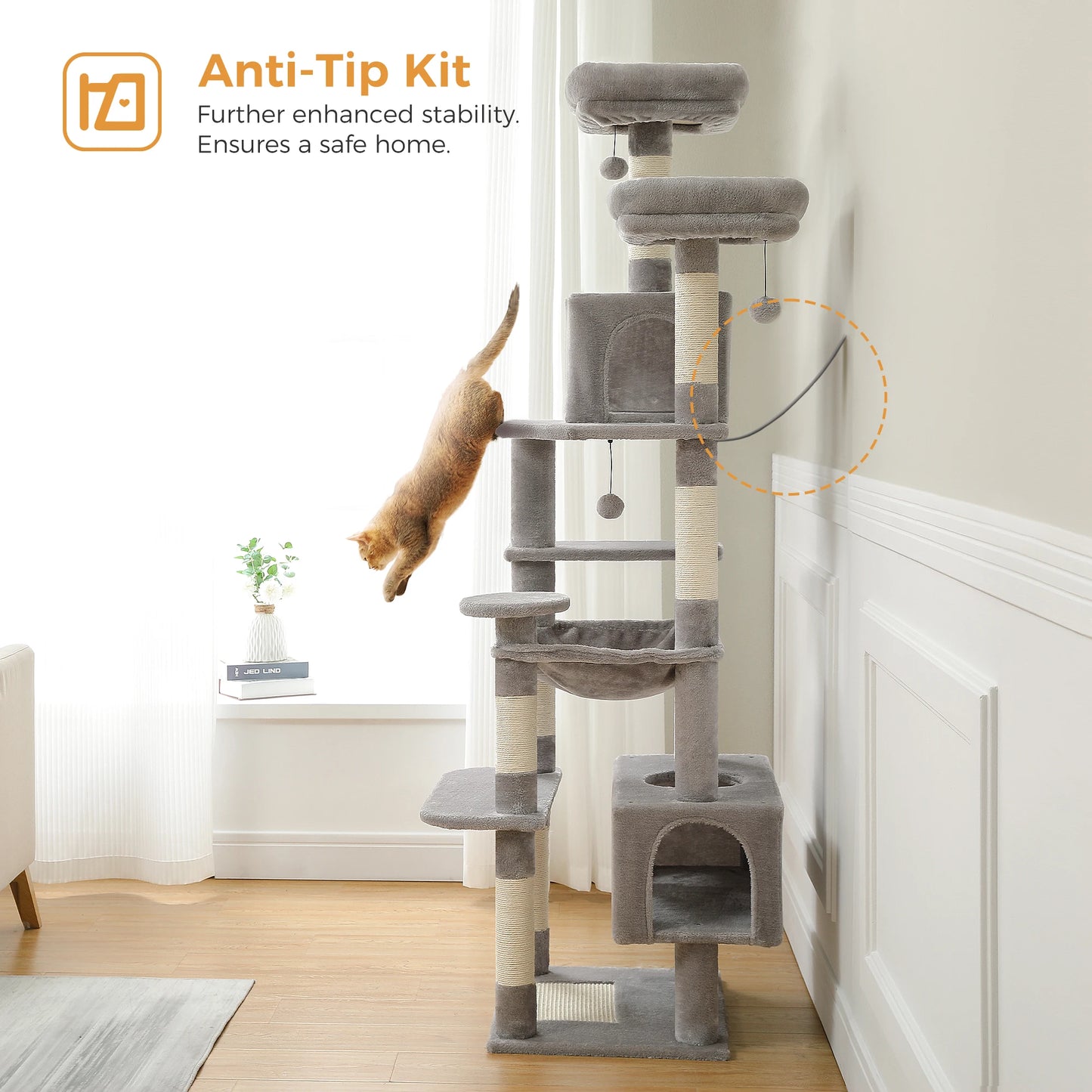 Large Cat Towers 3 Sizes for Indoor Cats With Sisal-Covered Scratching Posts Spacious Hammock, Padded Perches, and Condos