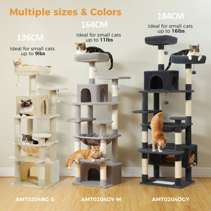 Large Cat Towers 3 Sizes for Indoor Cats With Sisal-Covered Scratching Posts Spacious Hammock, Padded Perches, and Condos