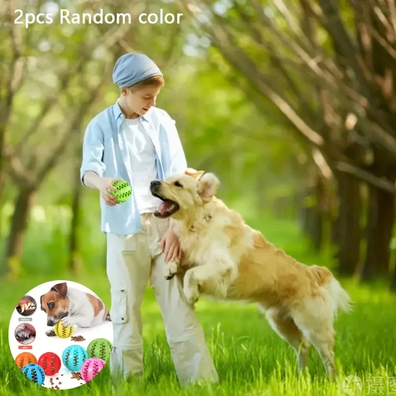 2Pc Interactive Dog Chew Toys Treat Dispenser Dental Cleaning Balls