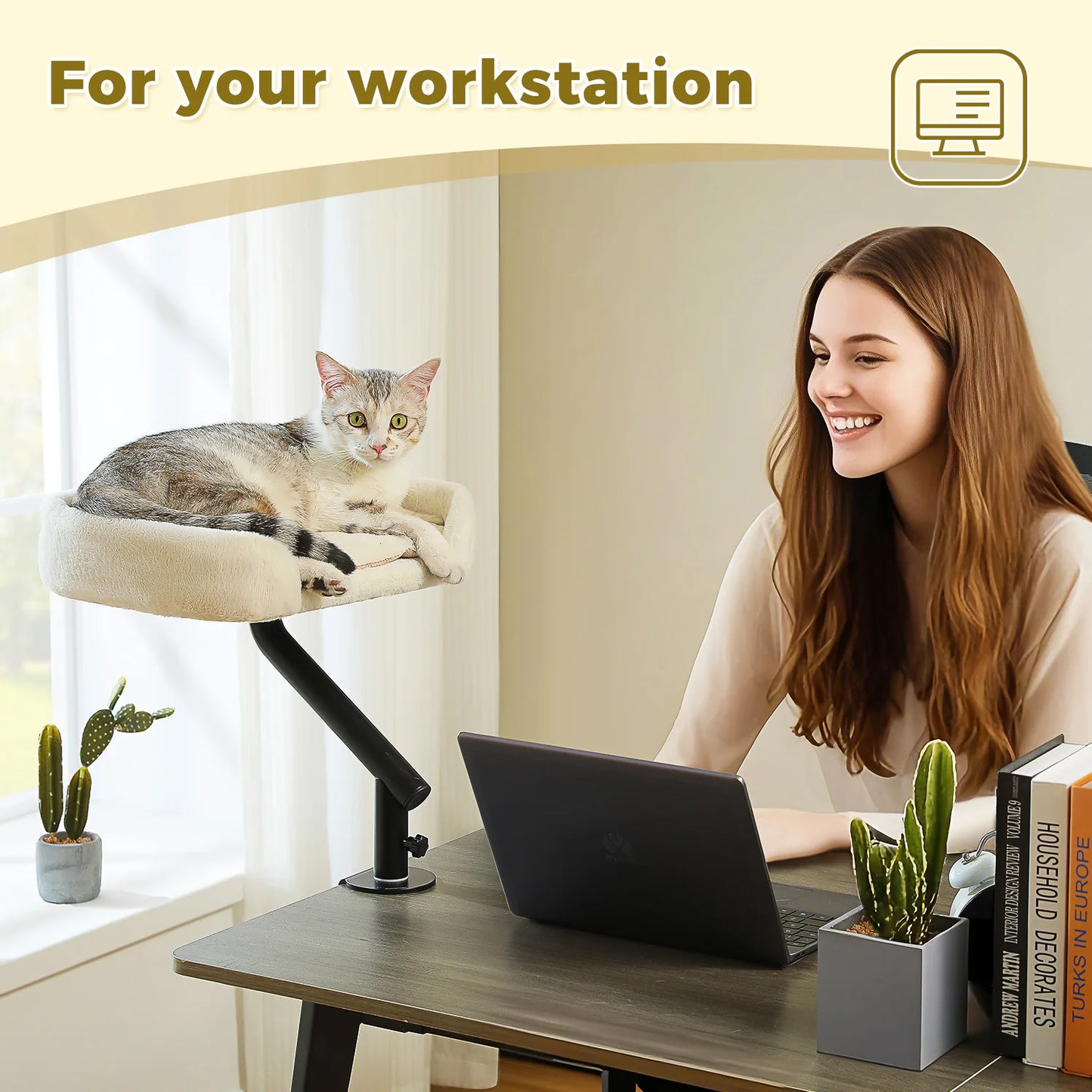 Cat Desk Bed, 360° Rotatable Cat Bed Stand for Indoor Cats