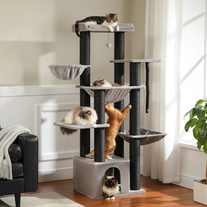 Large Cat Tree for Big Cats, Robust with Several Levels  with Hammock 11 Sisal Posts Large Perch