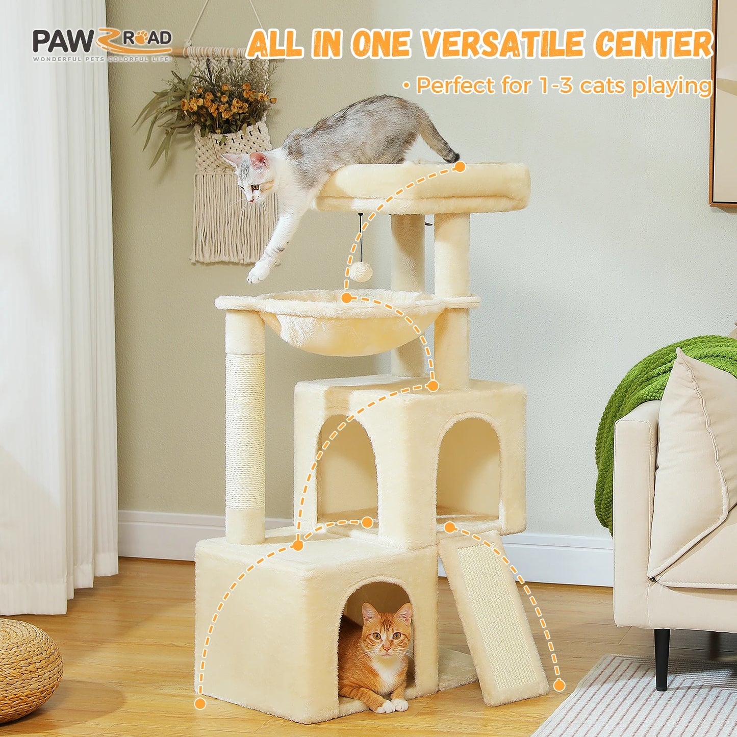Large Cat Tree for Indoor Cats Multi-Level Cat Tower with Spacious Condos Sisal Scratching Pad