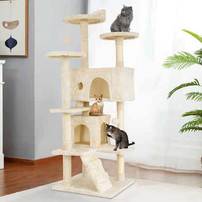 54/70 Inch Cat Tower Condo with Sisal-Covered Scratching Posts Dangling Balls