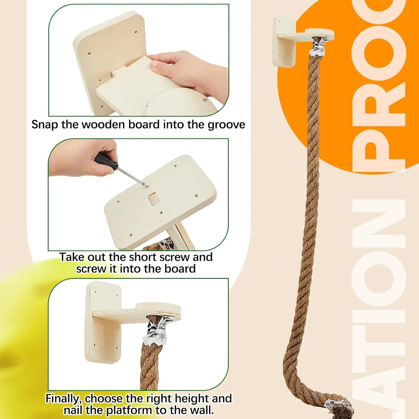 Climbing Rope with Perch 2 x 59.1 Inch Climbing Rope, Wall Mounted