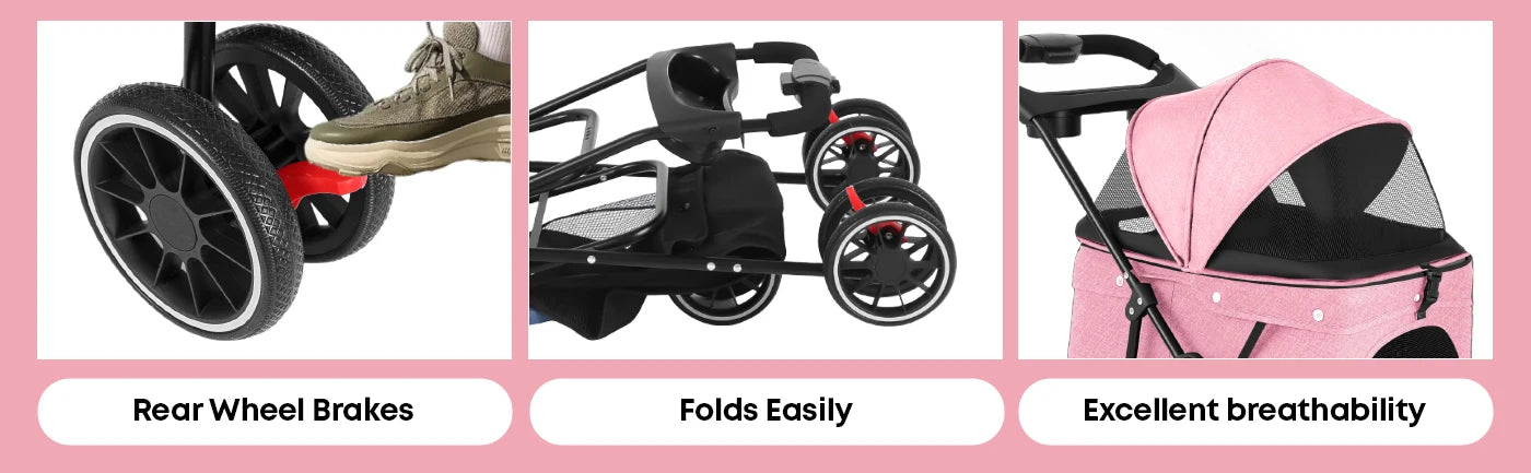 Pet Stroller For Small Puppy Dogs & Cats Travel Portable, Foldable