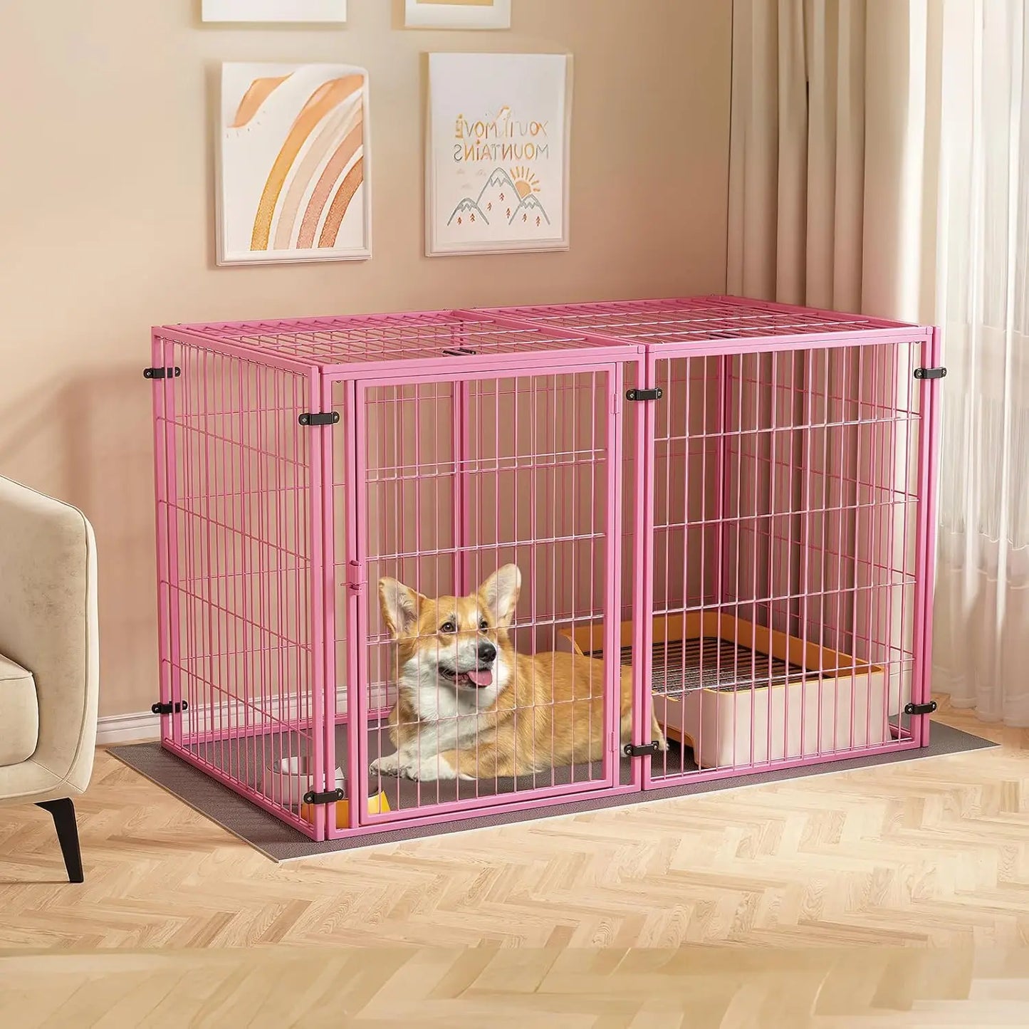 Large Dog Crate – 59 Inch Metal Kennel for Medium and Small Dogs, Safe Indoor & Outdoor