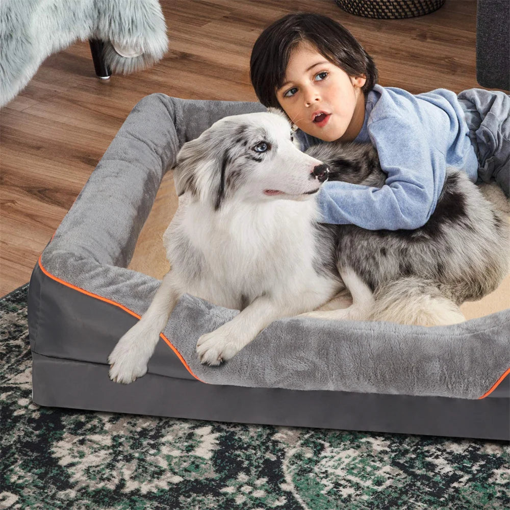 Jumbo Large Orthopedic Dog Bed Memory Foam, Bolster Couch Removable Cover