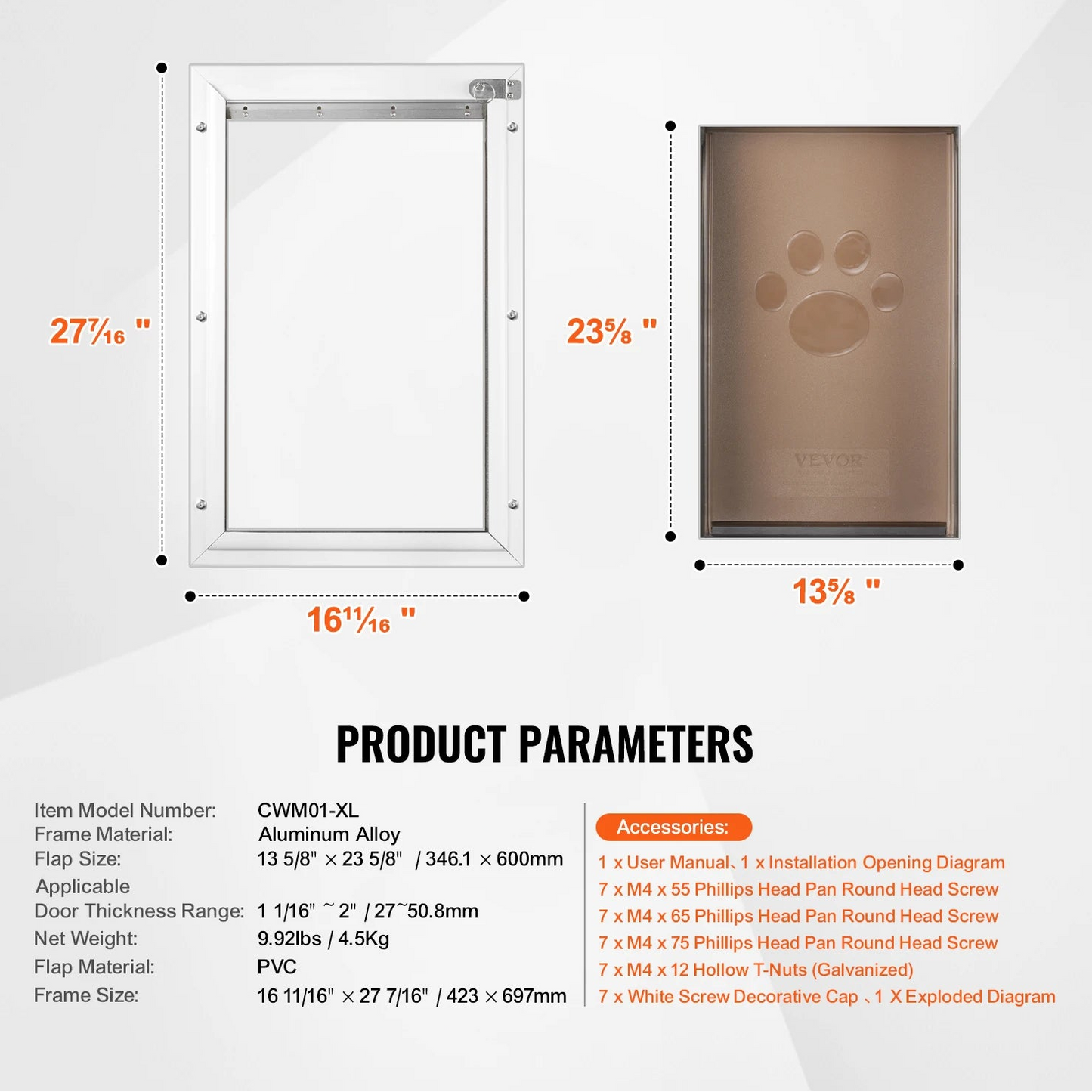 Pet Door Aluminum Frame with Lock and Flap System Weatherproof Doggy Door Easy to Install in Interior or Exterior Doors