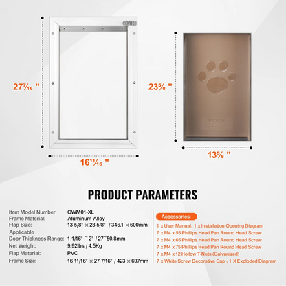 Pet Door Aluminum Frame with Lock and Flap System Weatherproof Doggy Door Easy to Install in Interior or Exterior Doors