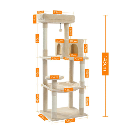 4-Level Cat Tower for Large Cats with Large Hammock Sisal Covered Scratching Posts Cozy Condo Top Perch