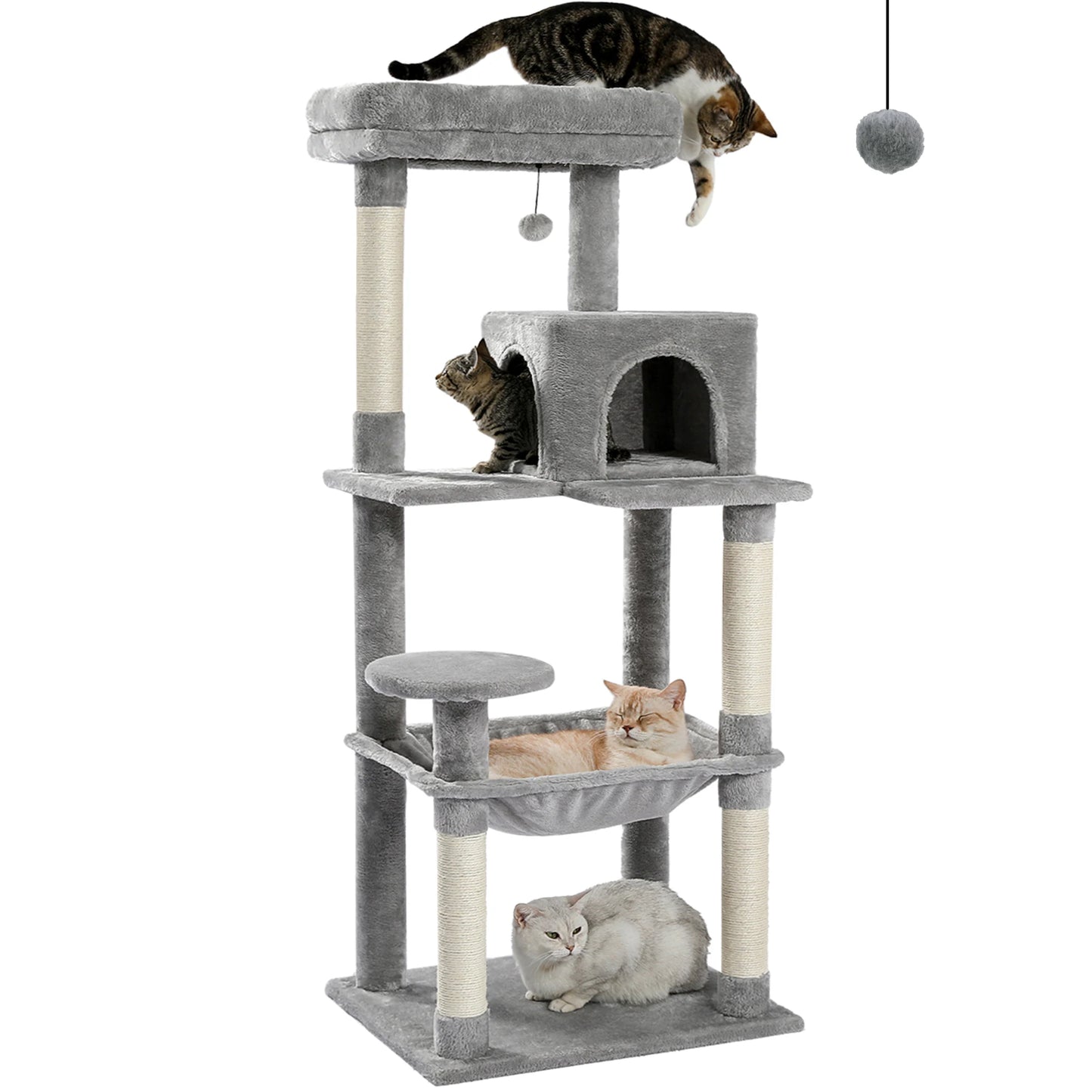 4-Level Cat Tower for Large Cats with Large Hammock Sisal Covered Scratching Posts Cozy Condo Top Perch