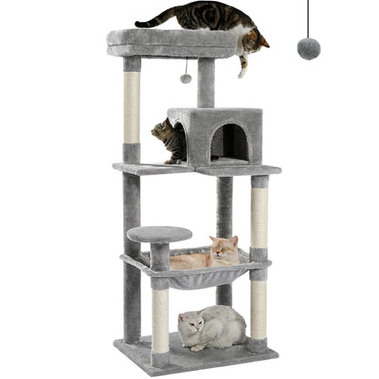 4-Level Cat Tower for Large Cats with Large Hammock Sisal Covered Scratching Posts Cozy Condo Top Perch