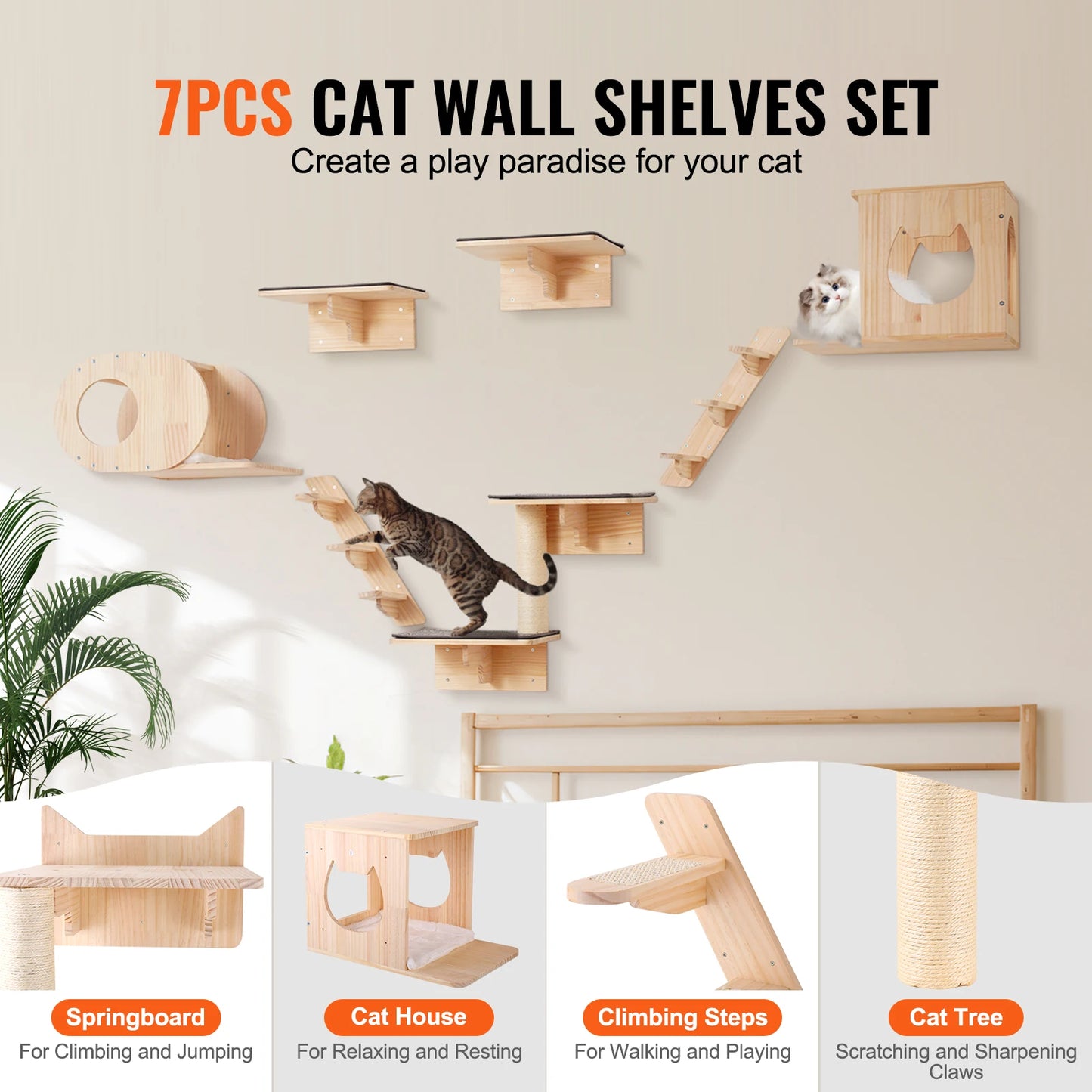 Wall Mounted Cat Shelves and Perches with Jumping Boards