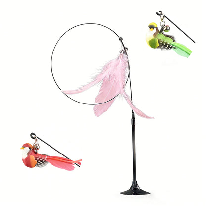 Interactive Cat Teaser Wand with Feathers & Bell