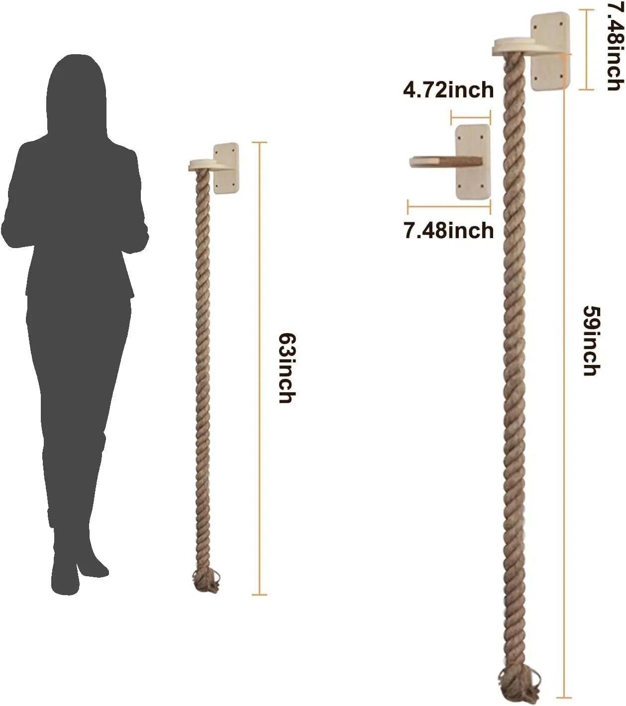 Climbing Rope with Perch 2 x 59.1 Inch Climbing Rope, Wall Mounted