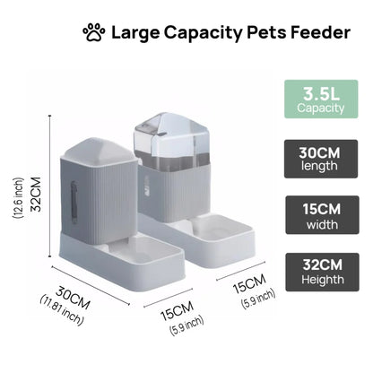 3.5L Large Capacity Automatic Feeder And Water Dispenser | All In One Gravity Pet Feeding Set With Removable Food Bowls
