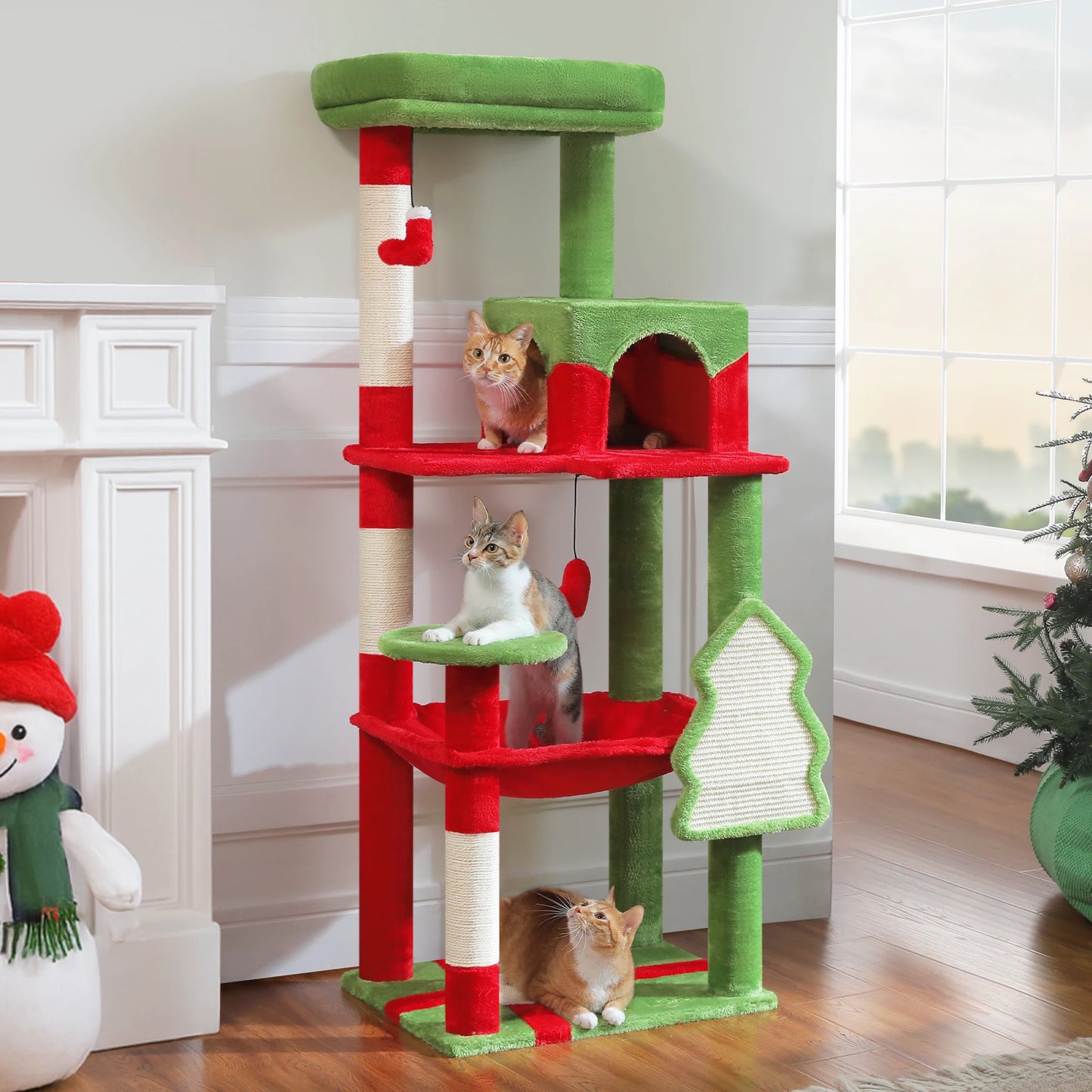 4-Level Cat Tower for Large Cats with Large Hammock Sisal Covered Scratching Posts Cozy Condo Top Perch