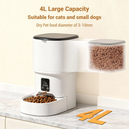 Programmable 4L Automatic Pet Feeder for Small Dogs & Cats, Up to 6 Meals Daily, Timer/Portion Control