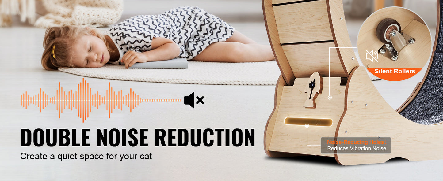 Wooden Cat Exercise Wheel Large Cat Treadmill Wheel for Indoor Cat Running Wheel with Detachable Carpet& Cat Teaser