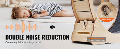 Wooden Cat Exercise Wheel Large Cat Treadmill Wheel for Indoor Cat Running Wheel with Detachable Carpet& Cat Teaser