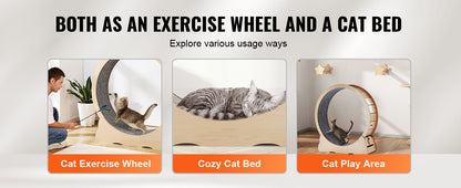 Wooden Cat Exercise Wheel Large Cat Treadmill Wheel for Indoor Cat Running Wheel with Detachable Carpet& Cat Teaser