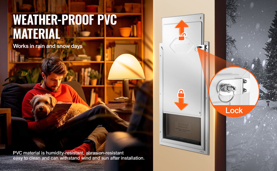 Pet Door Aluminum Frame with Lock and Flap System Weatherproof Doggy Door Easy to Install in Interior or Exterior Doors