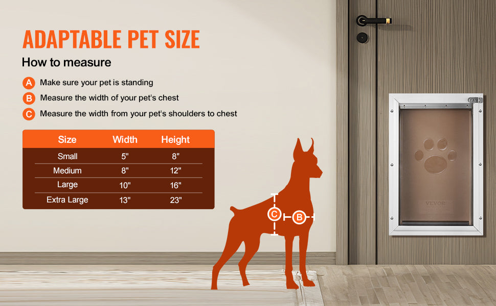Pet Door Aluminum Frame with Lock and Flap System Weatherproof Doggy Door Easy to Install in Interior or Exterior Doors