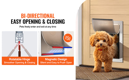 Pet Door Aluminum Frame with Lock and Flap System Weatherproof Doggy Door Easy to Install in Interior or Exterior Doors