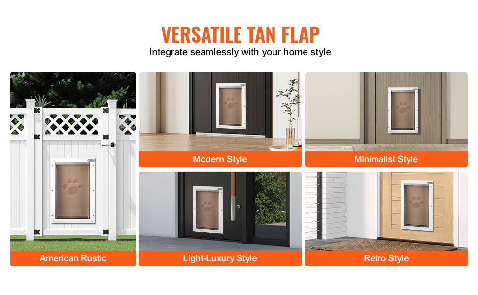 Pet Door Aluminum Frame with Lock and Flap System Weatherproof Doggy Door Easy to Install in Interior or Exterior Doors