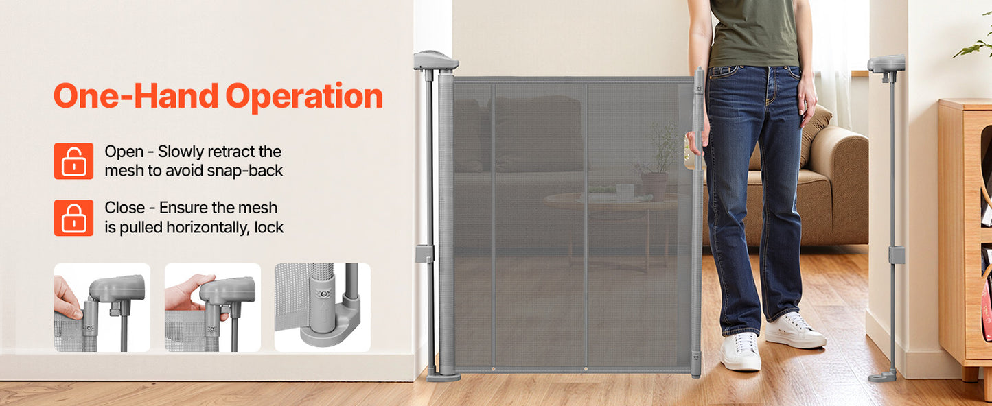 55/71/110in Retractable Baby Gate 34in Tall Extends Wide Retractable Gate for Kids Pets Mesh Material Easy to Install