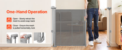 55/71/110in Retractable Baby Gate 34in Tall Extends Wide Retractable Gate for Kids Pets Mesh Material Easy to Install