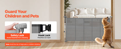 55/71/110in Retractable Baby Gate 34in Tall Extends Wide Retractable Gate for Kids Pets Mesh Material Easy to Install